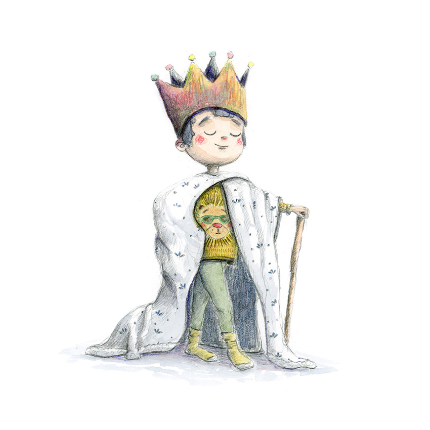 Illustration aquarelle d'un enfant roi de la galette. Cet enfant si fier d'avoir gagné la fève nous le montre gaiement!